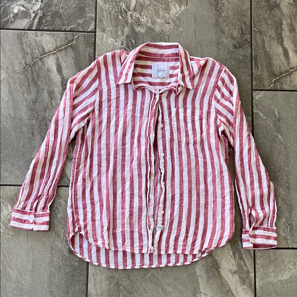Rails Red and White Striped Button-Down Shirt